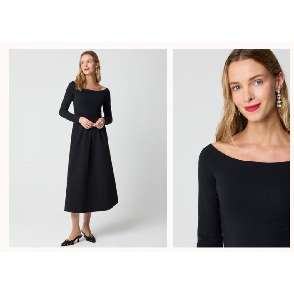 NEW J. Crew Factory Black Off-the-Shoulder Knit Mixy Dress Long Sleeves Size XS